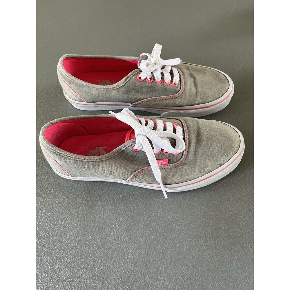 Vans Authentic Gray & Hot Pink Canvas Low Top Sneakers Womens Sz 8 Y2K Neon Pop